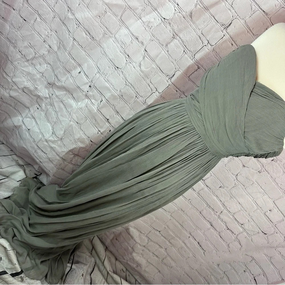 j. crew gray long formal strapless dress sz 4 sheer silk layer fully lined